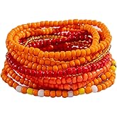 8-20Pcs Colorful Bohemia Seed Beaded Bracelets Handmade Adjustable Stackable Rainbow Beads Stretch Bracelets Anklet Multilayer Vacation Elastic Bangle for Women Summer Beach Boho Jewelry Gift-11pcsB