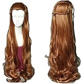 mainlead Women Cosplay Wig Long Full Hair Costume Brown Wavy Wig+Wig Cap