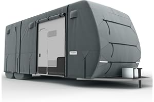 KING BIRD RV Cover, Heavy Duty 5-Layer Snow Protection, Fits 24-27ft Travel Trailers Campers, with Adhesive Repair Patches,Windproof Straps&Tire Covers