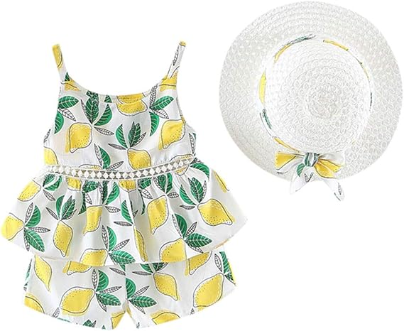 Amazon Co Jp ベビー服 女の子 タンクトップ パンツ セットアップ 子供服 ノースリーブ フリル トップス ショートパンツ 上下セット 新生児 Tシャツ セット 赤ちゃん服 肌着 ワンピース 女児 洋服 春 夏 出産祝い 通園 可愛い 帽子付 服 ファッション小物