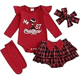 Bonangber Newborn Baby Girl Christmas Outfit Long Sleeve Romper Christmas Onesie Bloomers Shorts Set Cute Fall Winter Clothes