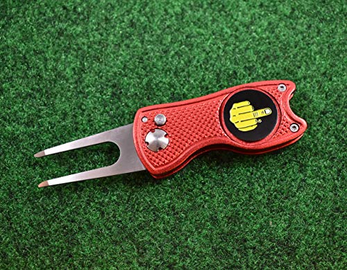 Andoji Golf Divot Repair Tool with Middle Finger Ball Marker (Red)
