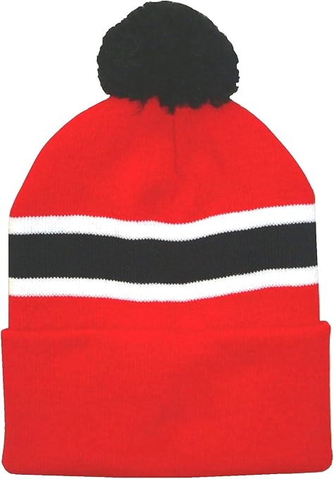 red white bobble hat