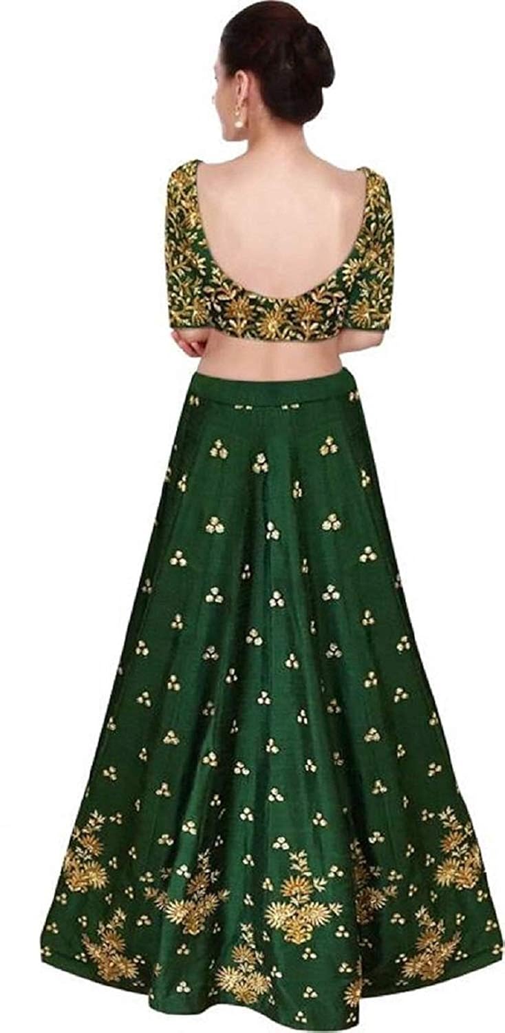 smily creation women's silk semi-stitched lehenga choli (green_free size)