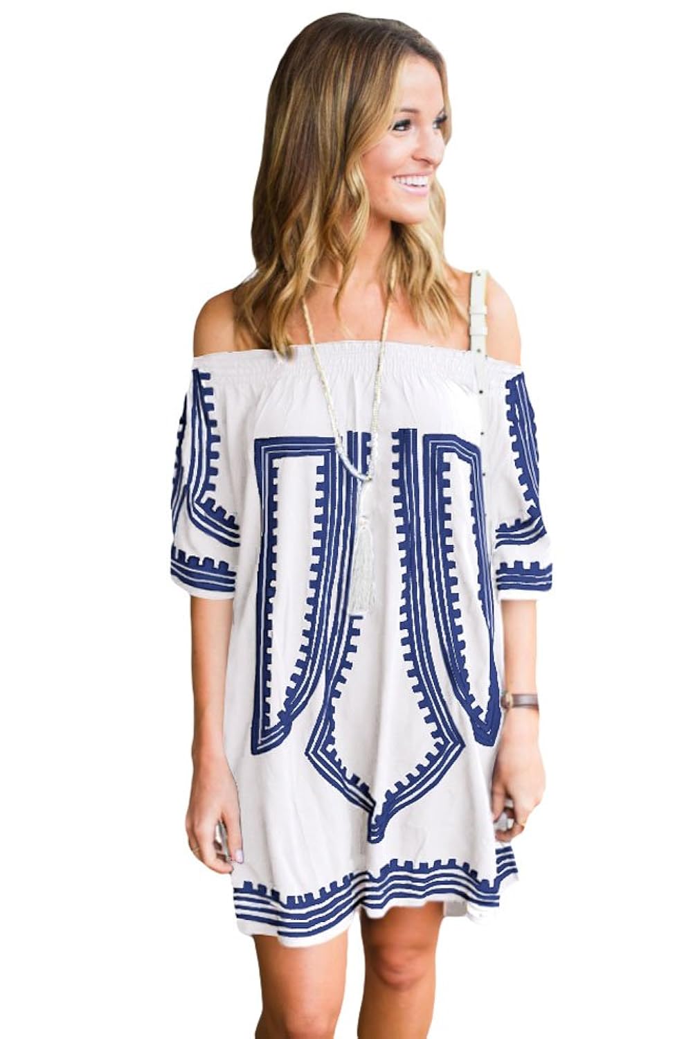 boldgal women's one piece summer printed cover-up (white)