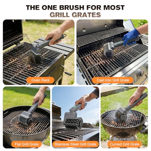 Electric Grill Brush, Cordless Rechargeable Electric Grill Cleaner with 2 Heads, 3 Speeds, Angle Adjustable, 150-Min Runtime BBQ Brush for Outdoor Barbecue Grates