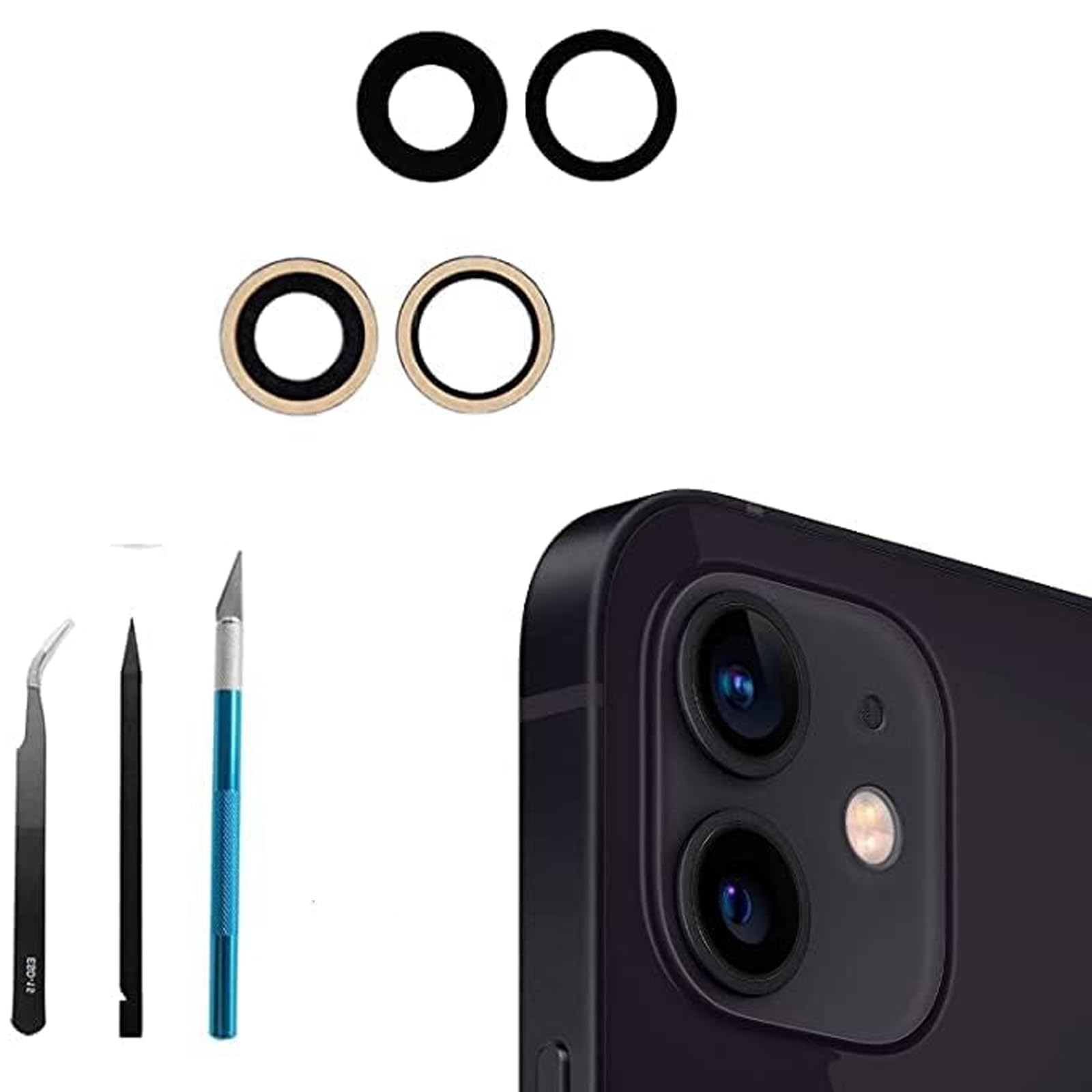 Anglepingping 12/12 Mini Back Rear Camera Glass Lens Replacement for iPhone 12/ iPhone 12 Mini Camera Glass Lens Replacement with Repair Tool Kit, Anti-Lens Scratch