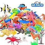JVIGUE Ocean Sea Animals Figures, 68 Pack Mini Plastic Sea Creature Toy Set, Fish Bath Pool Toys, Deep Underwater Life Creatures Gift for Kids Cupcake Topper Party Favors