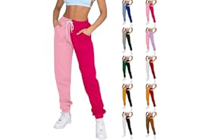 Rikbuig Joggers for Women Y2k Color Block Fleece Sweatpants Casual Drawstring High Waisted Athletic Jogger Pants with Pockets