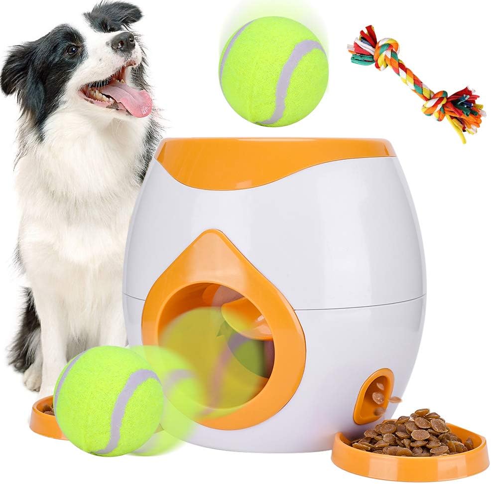 Pet Interactive Toys Tennis Ball Throwing Fetch Machine for Dogs&Cats FDA Food Dispensing Reward Toy Game Animal Training Tool Pet Slow Feeder Puzzle