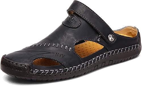 mens leather slip on sandals