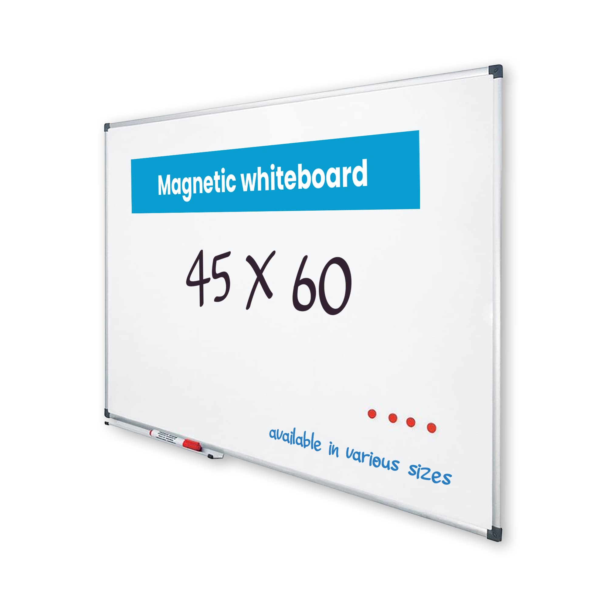 Vivol Whiteboard Felt Wall Magnetic Wall 45 x 60 cm White Board Aluminium Frame with Pencil Shelf | 14 Sizes Magnetic Erasable