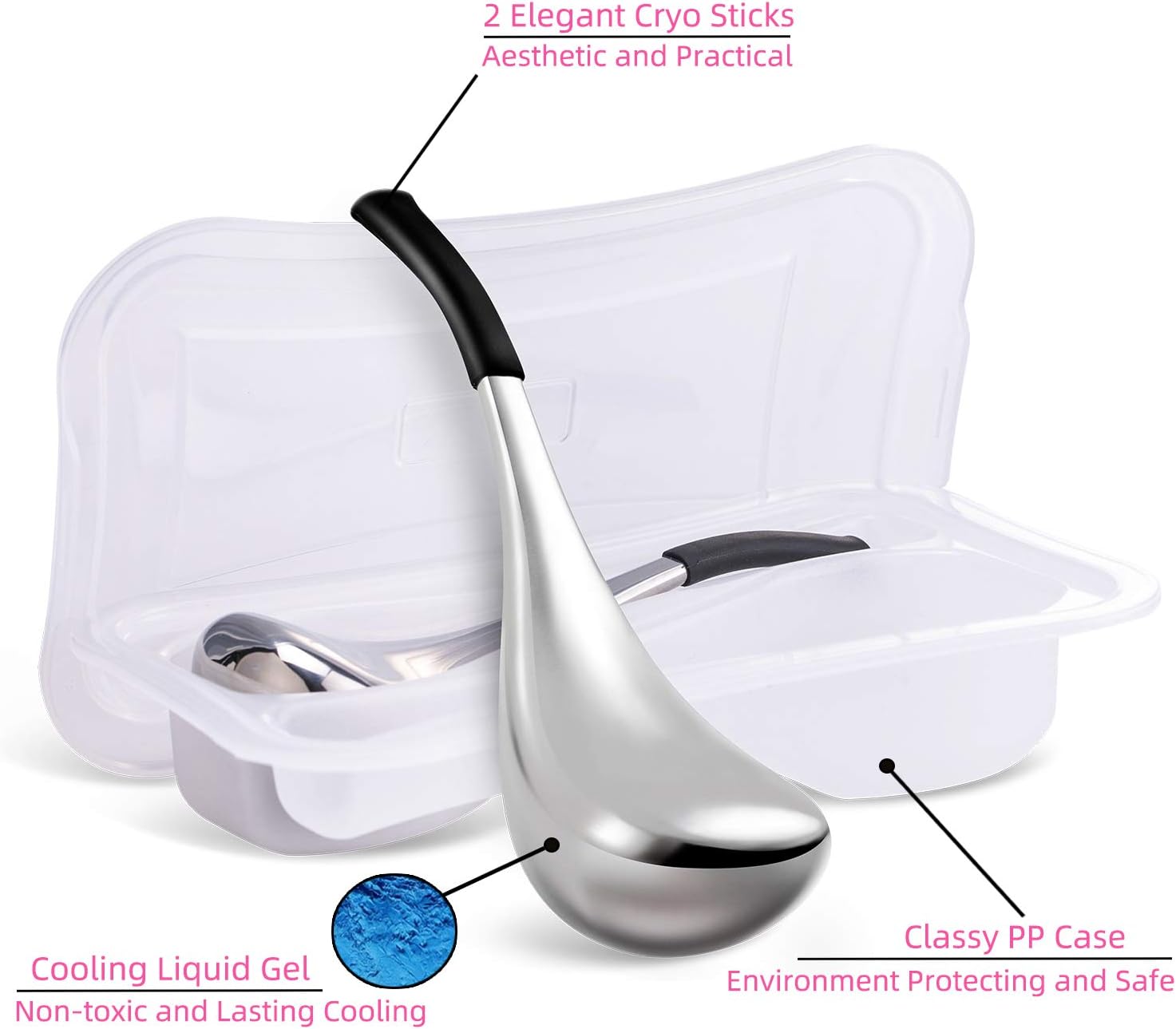 Pfefe Ice Globes Facial Skin Care Tools for Women Face Eyes Stainless Steel Face Beauty Cryo Sticks for Girls Ladies Cooling Spa Globes Cold Roller with Storage Case - Image 4