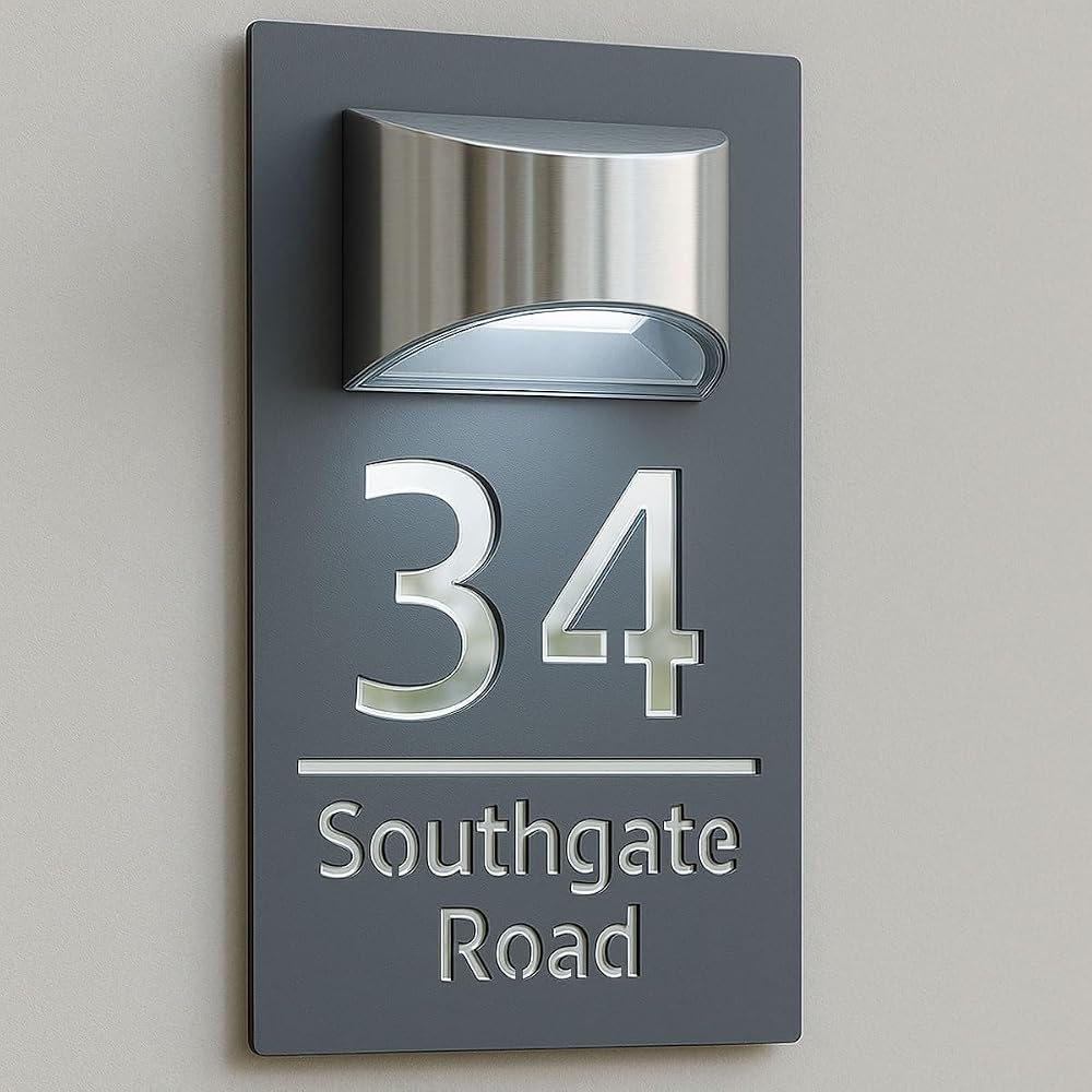 StickiesWall 3D Laser Cut House Sign with Solar Light Grey Mirrored Silver