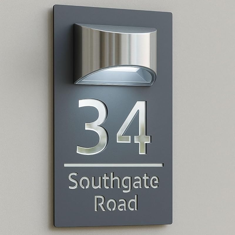 StickiesWall 3D Laser Cut House Sign with Solar Light Grey Mirrored Silver