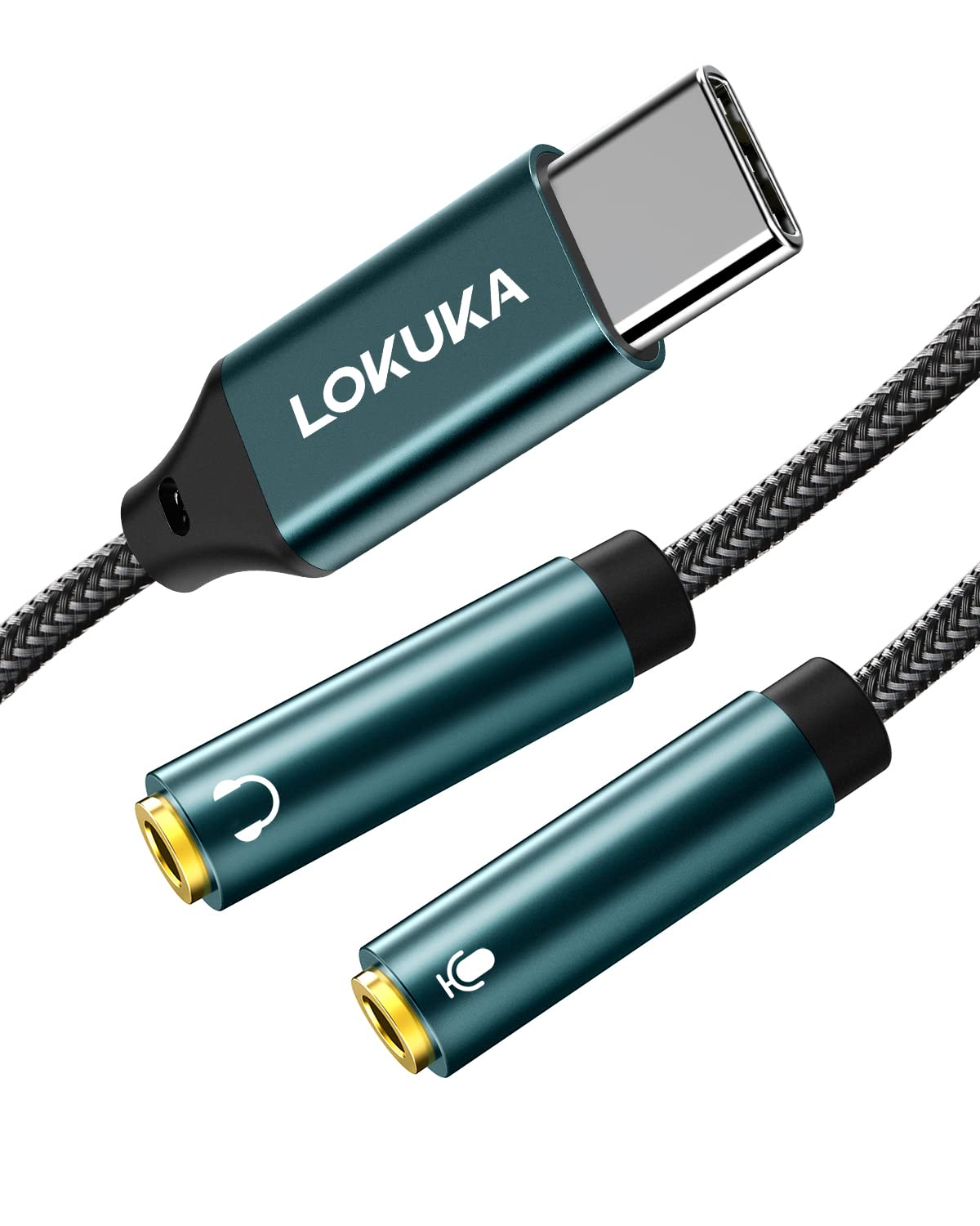 Photo 1 of LOKUKA USB C to 2 TRS 3.5mm Headphone Mic Splitter Adapter, Build-in Hi-Res DAC Chip for Dual-Plug PC Gaming Headset to Type-C Laptop, Tablet, Mobile Phone, PS5, and More (12 inch)