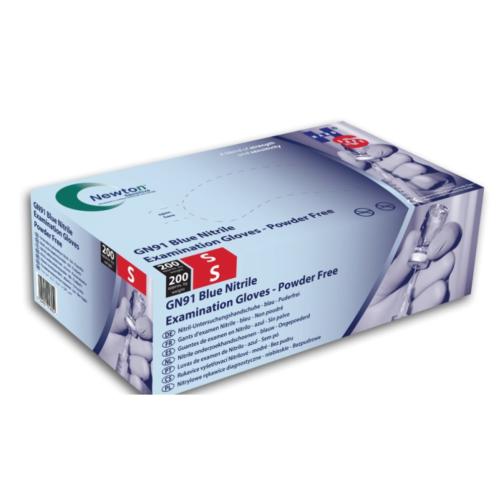 Handsafe GN91 Powder Free Blue Nitrile Disposable Gloves - Pack of 200 (Medium)