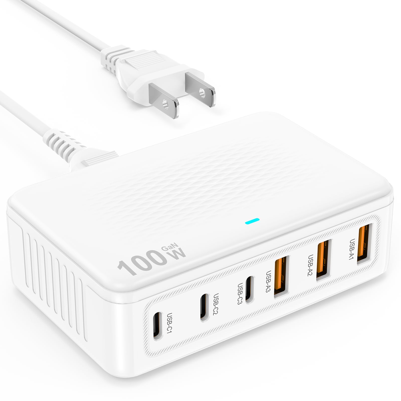 Photo 1 of USB C Charger Block, 100W GaN 6 Port Fast USB Charging Station Hub, Wall Charger Power Adapter Plug Cube Brick for Apple iPhone 16 15 14 13 12 11 Pro Max/iPad/Pixel/Samsung Galaxy S25 S24,5FT Cord