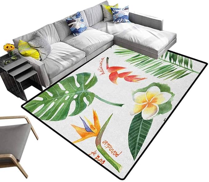 Alfombra de área, diseño moderno con hojas de bambú, armonía de la