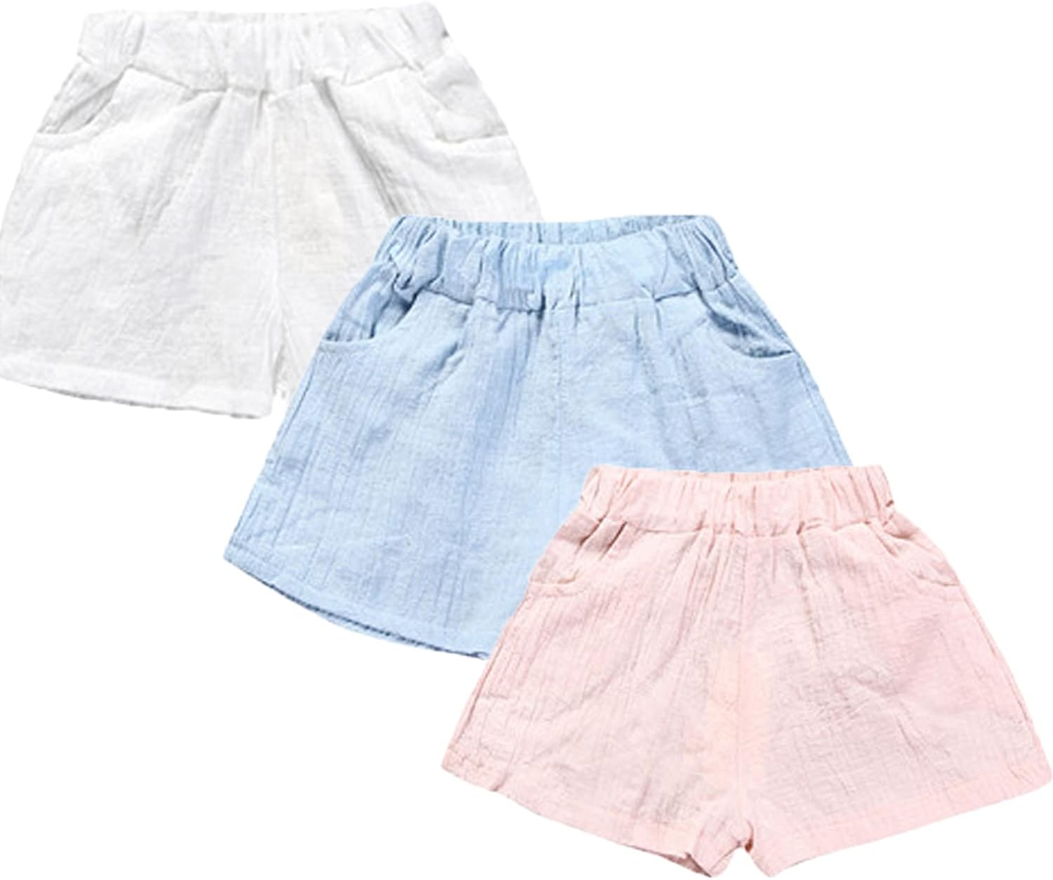 16Y Kids Baby Boys Girls Shorts Elastic Waist Cotton Linen