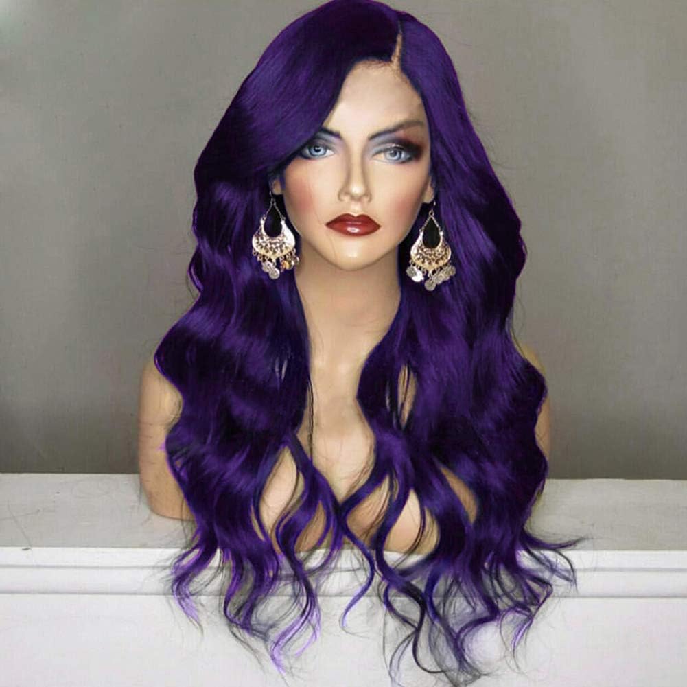 Finerplan Fancy Wine Red Purple Long Wavy Curly Hair Women Cosplay Costume Wigs Hair Weaving Cap