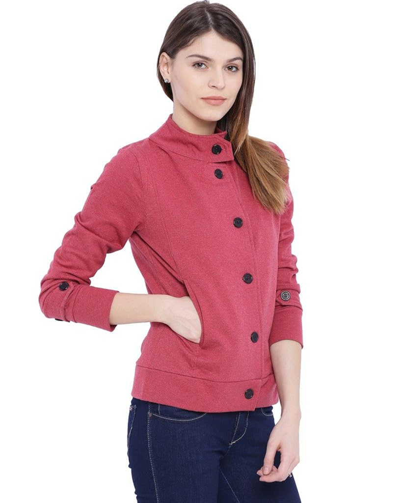 campus sutra women maroon high neck jacket