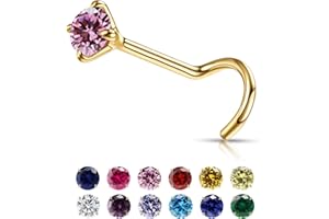 Small Gold Birthstone Nose Stud for Women 20G, Hypoallergenic Nostril Solid 3mm Round CZ Nose Rings Studs for Women Tiny Gold