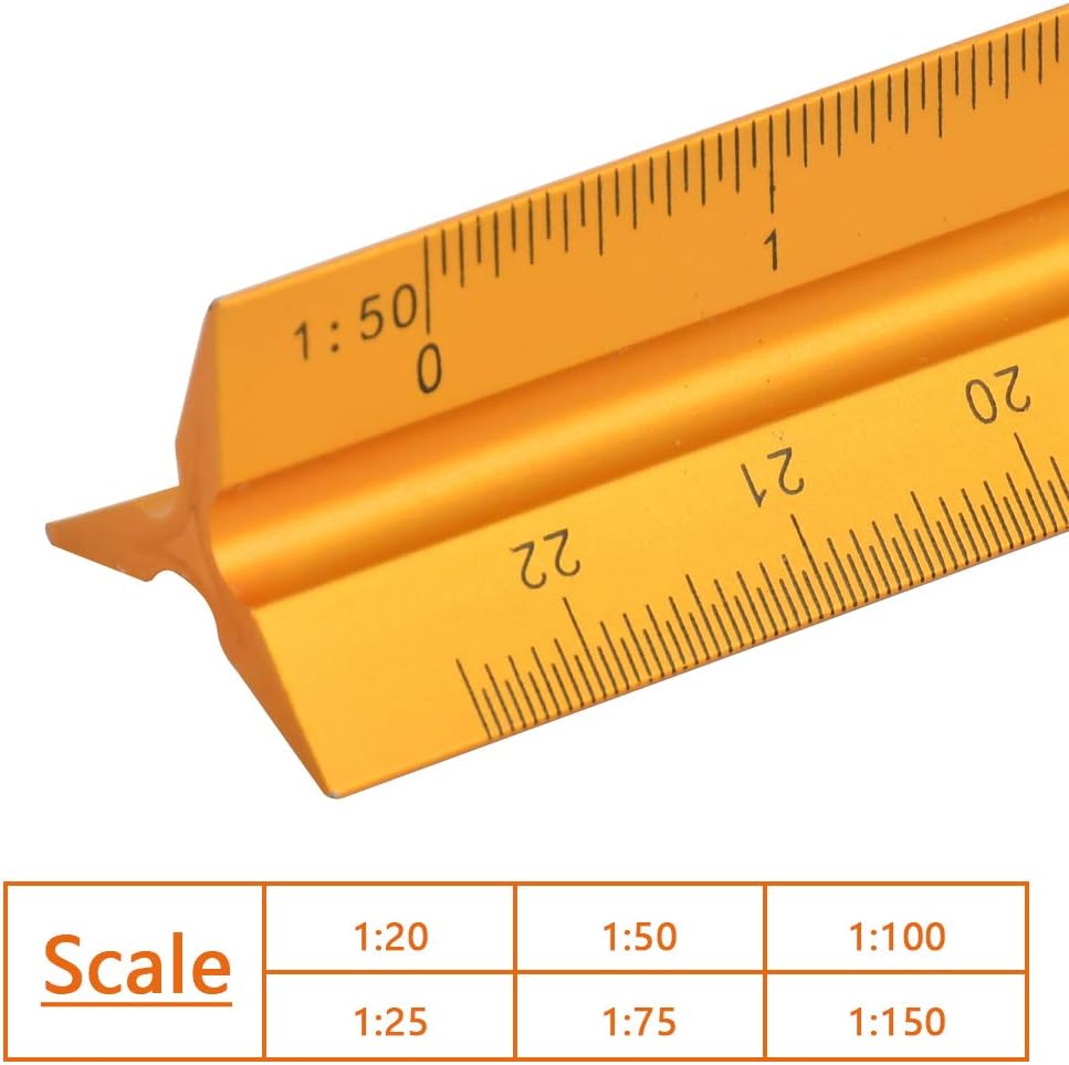 2Pcs Metal Scale Ruler Aluminium Triangular Ruler, 32cm Drafting Ruler ...
