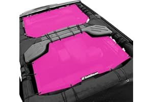 Shadeidea JK Sun Shade Top Compatible with Jeep Wrangler JKU Top Sunshade Soft Mesh Roof Cover (2007-2018)- Wind Noise UV Blocker -10 Year Warranty -4 Door -Pink -Front&Rear (2 pcs)