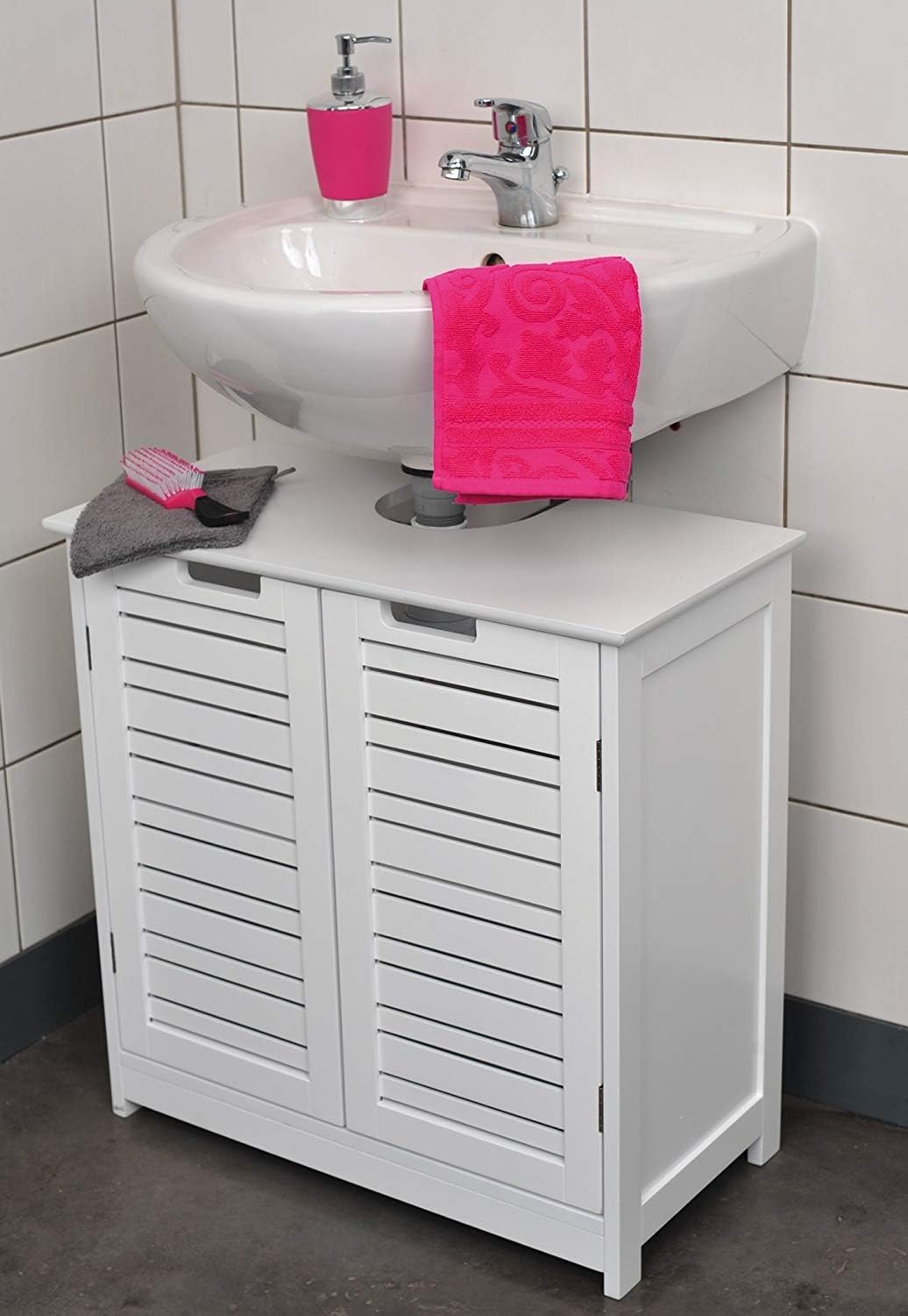 Under sink/basin bathroom cabinet - 2 doors and 1 shelf - White
