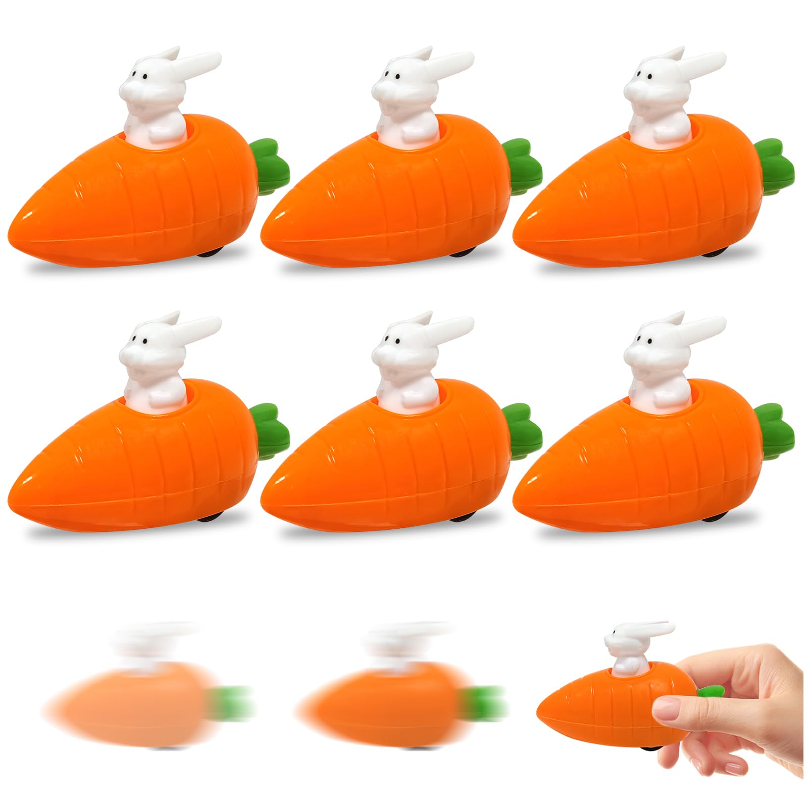 Audasi 6Pcs Bunny & Carrot Pull Back Racers, Easter Gifts for Kids Pull Back Racing Bunnies Wind Up Toy Easter Party Bag Fillers Basket Fillers for Holiday Party Supplies Kids Boys & Girls