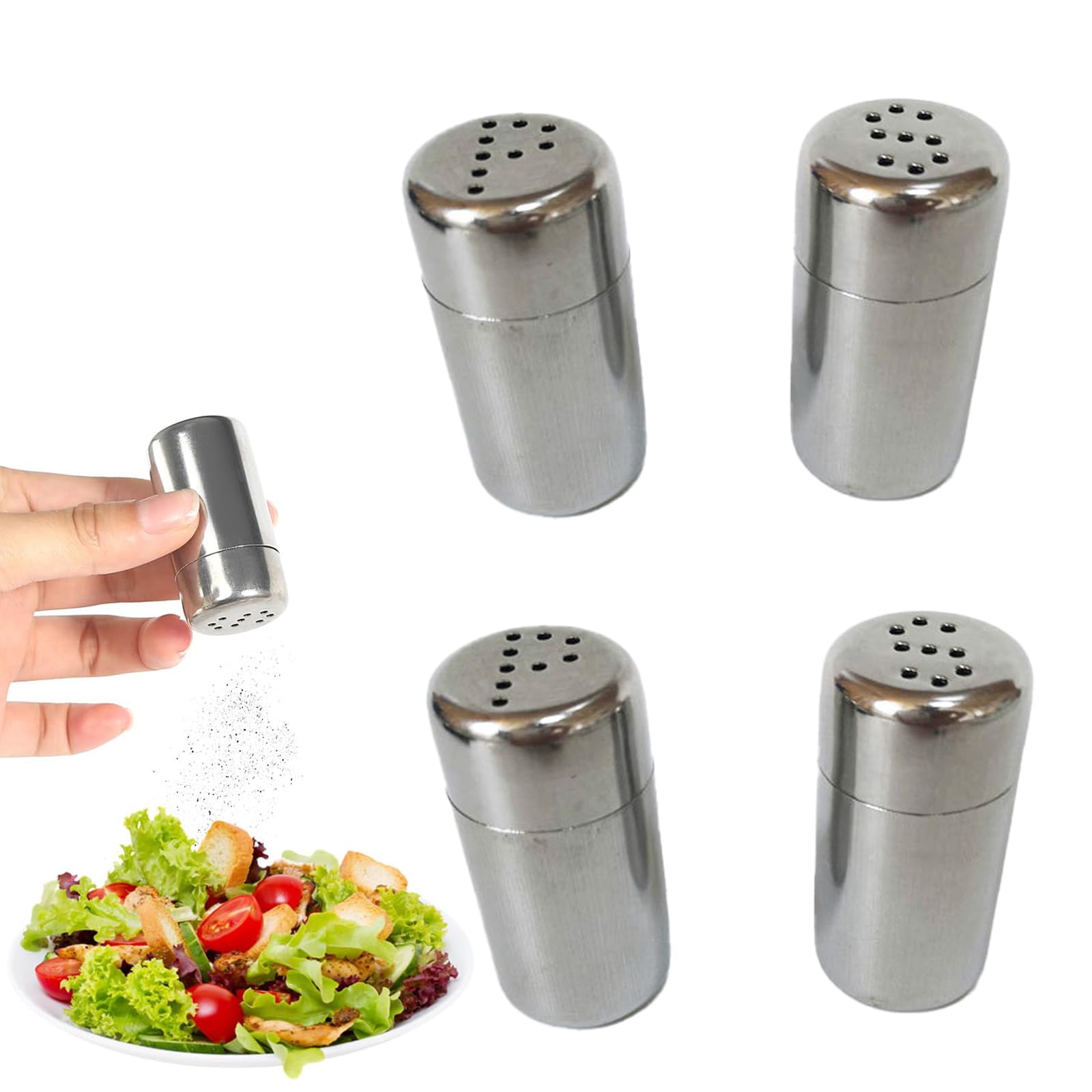 Aatpuss Salt and Pepper Shakers, Pepper Shakers, Mini Salt Shakers, Silver, Suitable for Rustic and Modern Kitchen Decoration