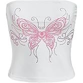 SOLY HUX Women's Rhinestone Cute Print Y2K Crop Tops Sleeveless Strapless Summer Bandeau Tube Top