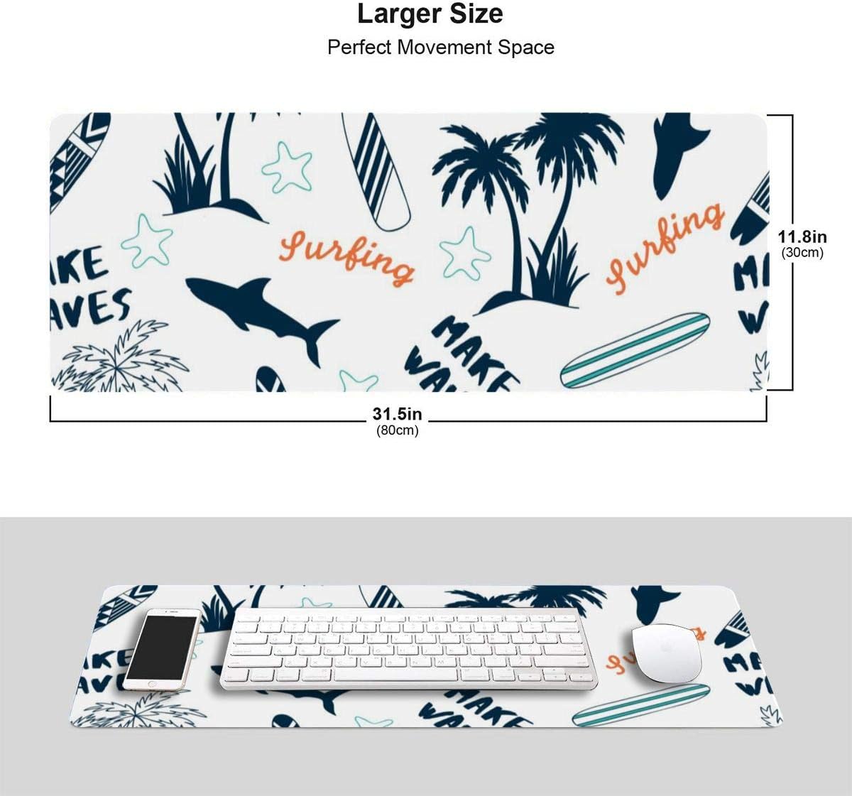 Amazon マウスパッド 大型 ゲーミングマウスパッド 夏 ヤシ サメ サーフボード 背景かわいい 防水性 耐久性 滑り止め 低反発キーボードパッド 多機能 超大判 30 80cm おしゃれ Norain マウスパッド 通販