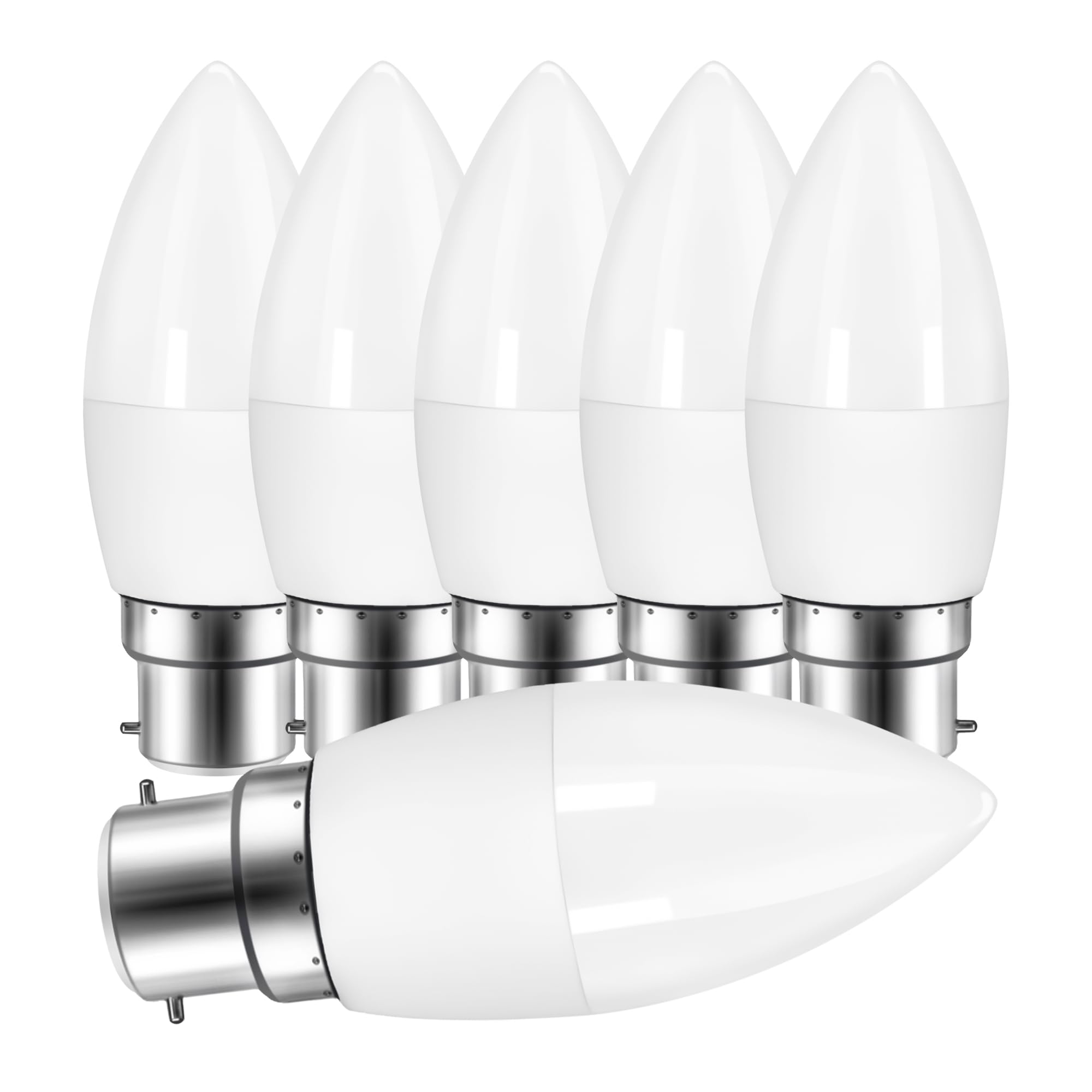 Ddlisu B22 Bayonet 5W (40W Equivalent) LED Candle Light Bulbs, 2700K Warm White Energy Saving, 450LM Type B Candle Bulbs Small Bayonet for Ceiling Fan, Non-Dimmable, 6PCS