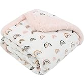 VigorSpring Rainbow Baby Blankets for Girls - 30x40 Inches,Cute Design with Rabbit Faux Fur Backing,Ultra Soft Cozy Fluffy Infant Newborn Toddler Blankets for Stroller Crib