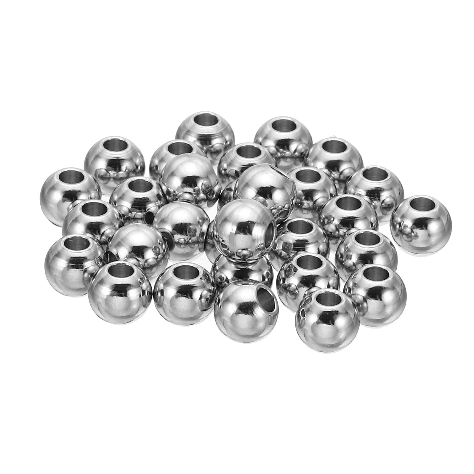 PATIKIL Smooth Round Spacer Beads, 30 Pcs 8mm OD 3mm ID 304 Stainless Steel Loose Balls Spacers Metallic Seamless Ball Beads for DIY Bracelet Necklace Earring Jewelry Making, Silver — image 1