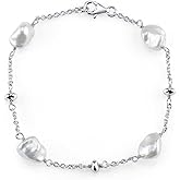 The Pearl Source Keshi Pearl Necklace and Bracelet for Women, White Cultured Pearl AAA Grade, Sterling Silver, Classic Fine Jewelry Gift for Women