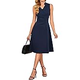 GRACE KARIN Women 2026 Summer Work Dress Sleeveless V Neck Elegant Midi Dresses A Line Ruched Waist Business Dresses