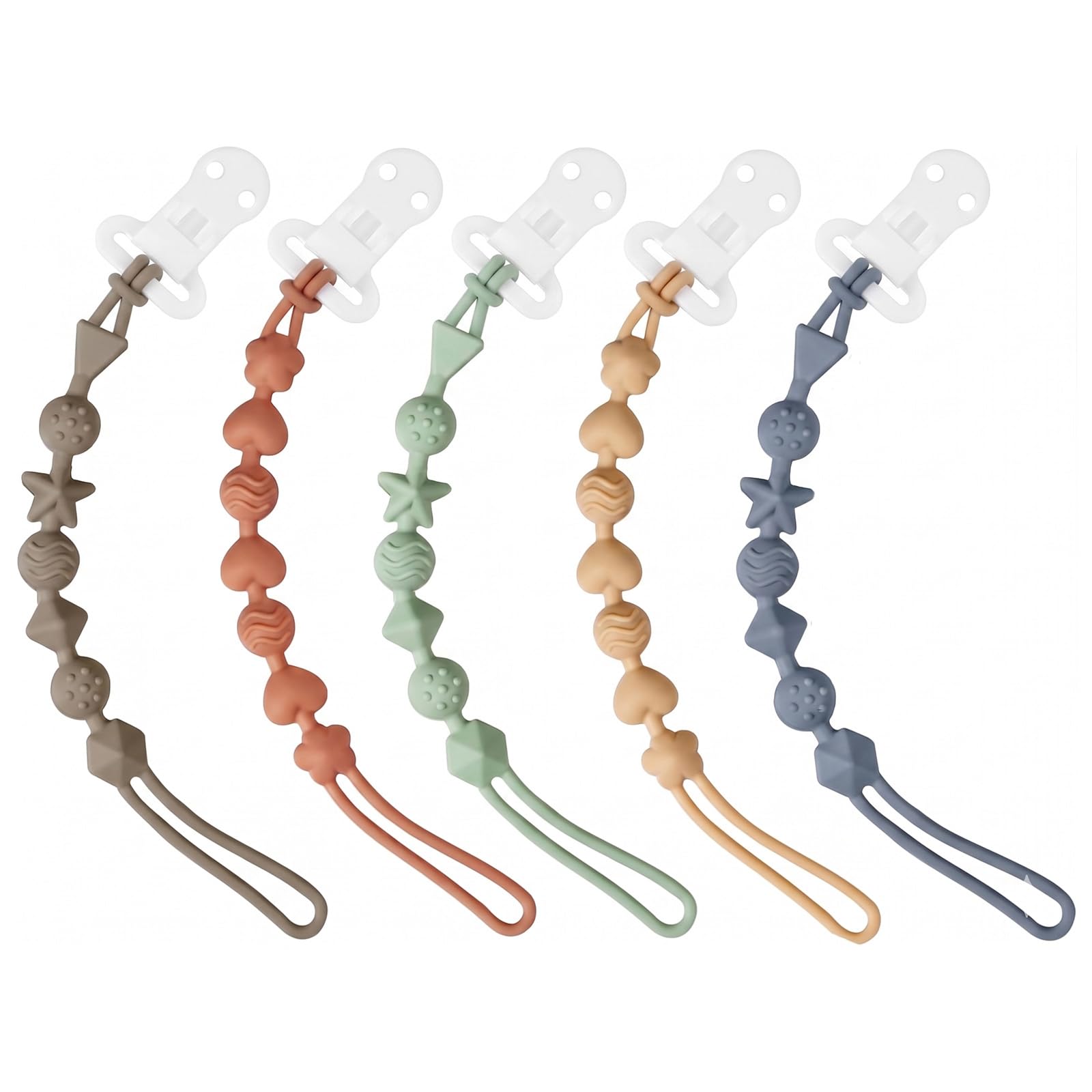 PandaEar 5 Pack Silicone Pacifier Clips, One Piece Design Pacifier Holder for Teething Teethers