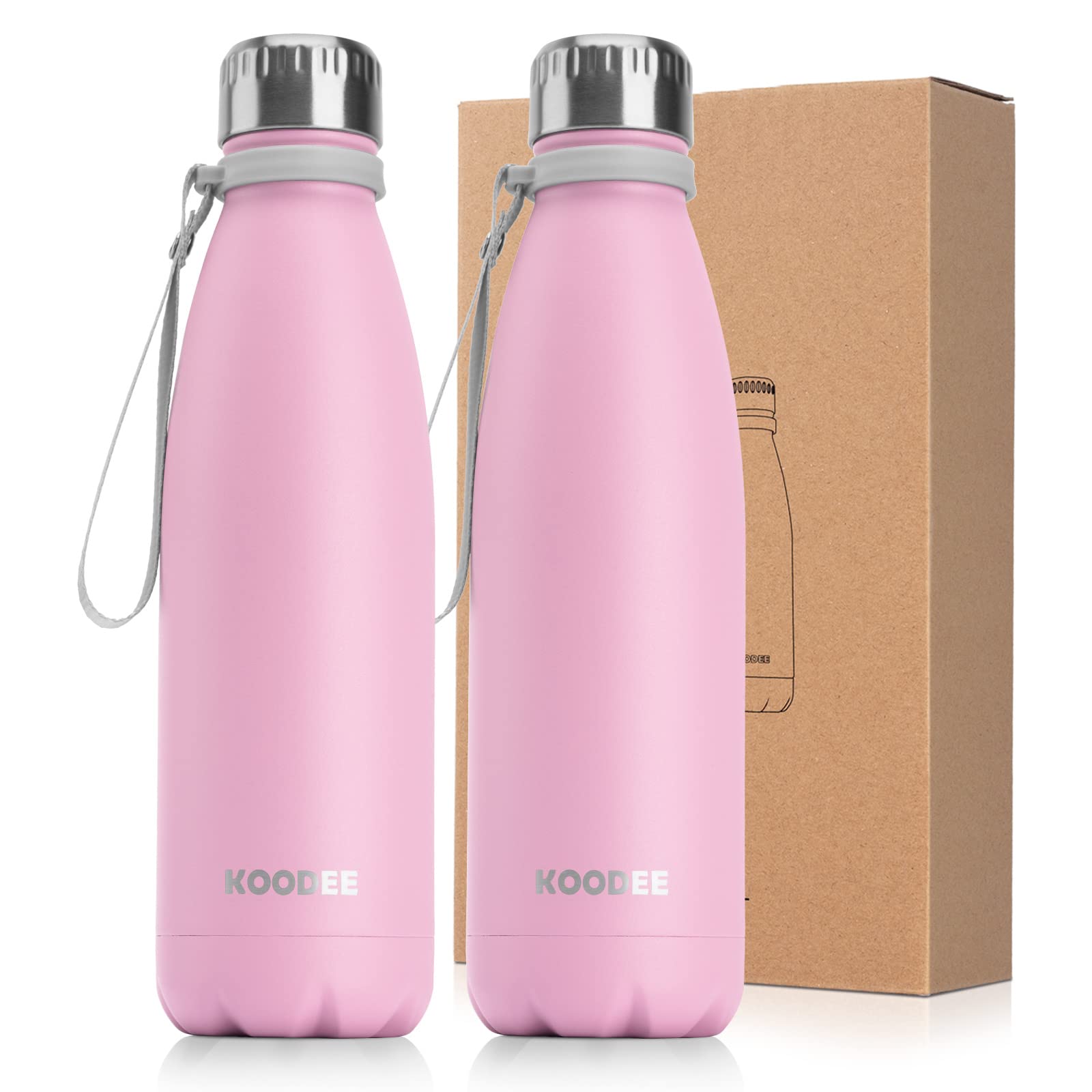 koodee Stainless Steel Water Bottle, 17 oz/500 ml Insulated Water Bottle, Double Wall Vacuum Sports Water Bottle, for School, Fitness, Running-PBA Free