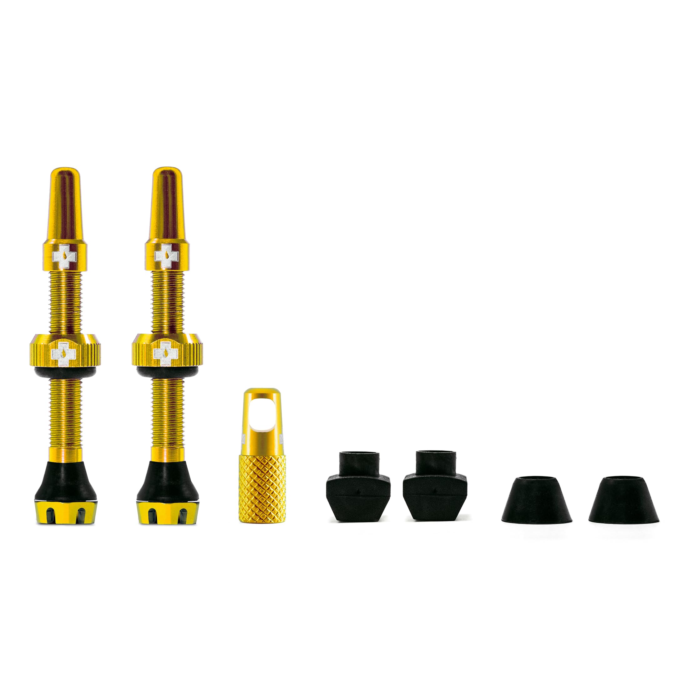 Muc-Off Tubeless Valves V2-7075 Aluminium Presta Valves with Core Removal Tool - Air Flow System for Mountain Bike, Road and Gravel Wheels - Compatible with Rim Inserts - Gold, 44mm