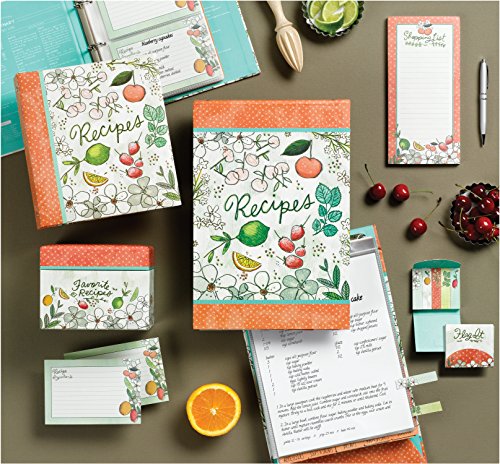 C.R. Gibson Colorful Patterned Recipe File Box, Includes 12 Tabbed Divider Cards, With 40 Coordinating 4" x 6" Recipe Cards - Fruit Fusion