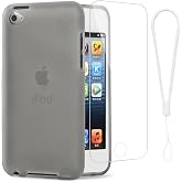 iPod Touch 4 Case, iPod Touch4 Protective case Ultra Thin Black Rubber Silicone Case Hard Plastic Hot Pink and Black Shockproof Cover for Apple iPod Touch 4, 4th Gen (Clear Gray)