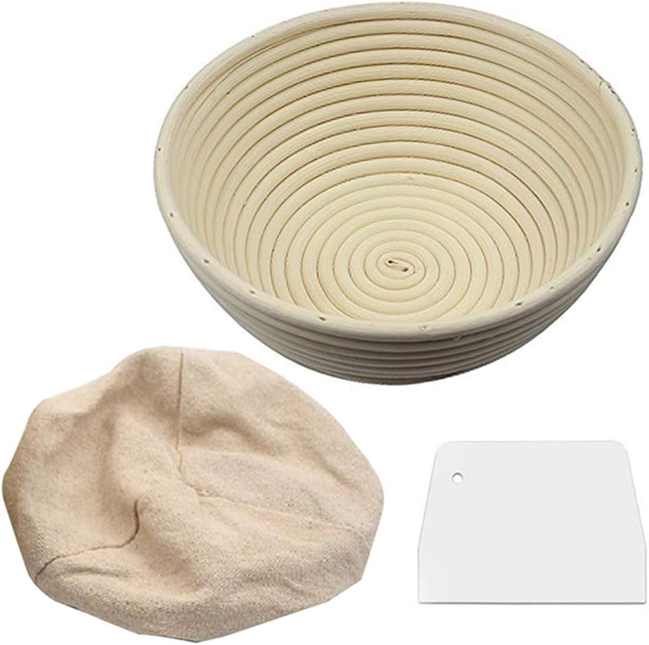 Dayloveme 9 Inch Bread Banneton Proofing Basket Baking Bowl Dough with Removable Liner and Scraper Tool for Bakers Proving Baskets