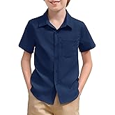 Haloumoning Boys Short Sleeve Textured Dress Shirts Kids School Uniform Button Down Shirt with Chest Pocket 5-14 Years