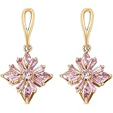 Pink Cubic Zirconia Earrings for Women in Gold Tone - Flower Floral Drop Dangle Earrings for Women Fashion Jewelry Christmas Gifts for Women