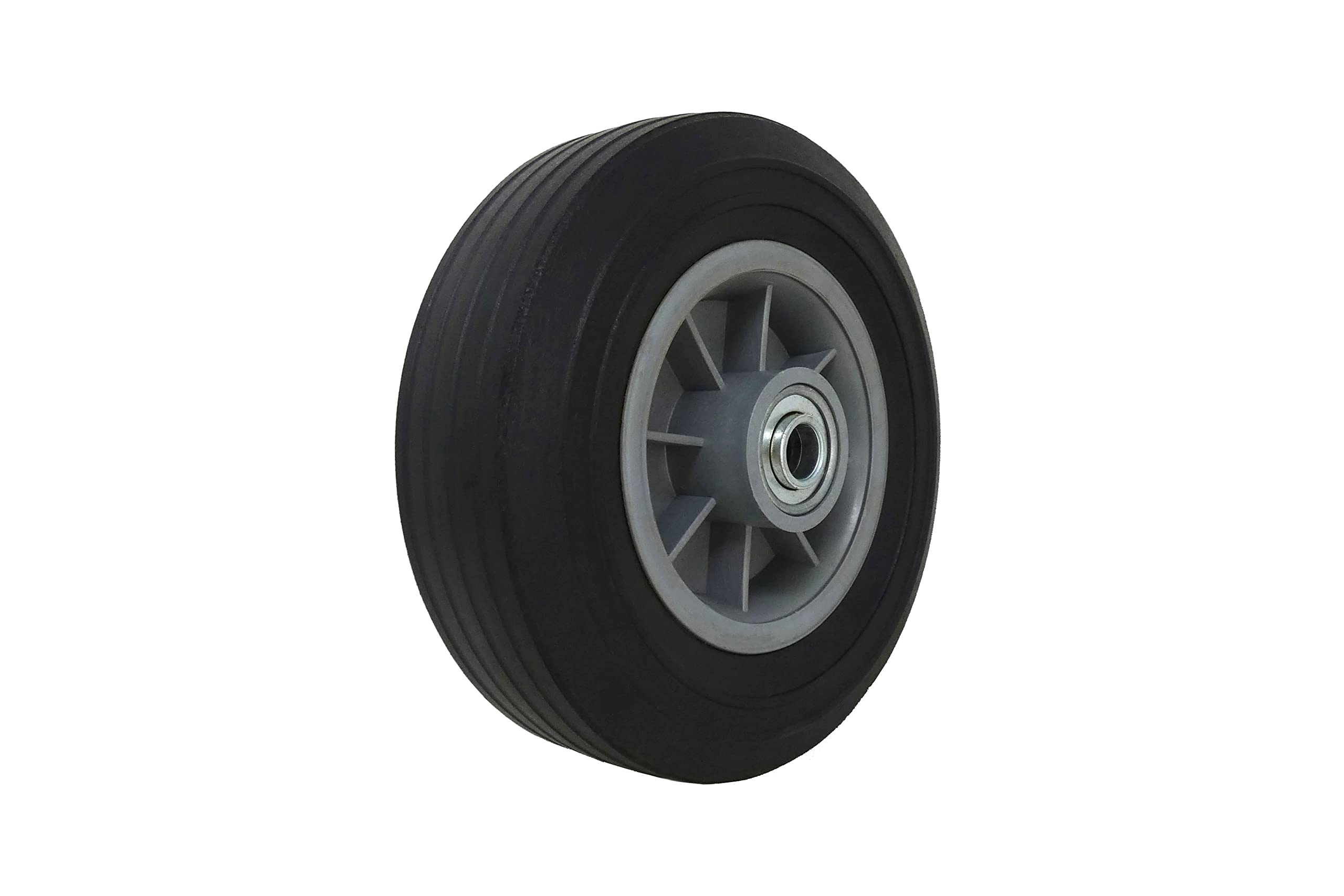 Photo 1 of Shepherd Hardware 9600 8-Inch Hand Truck Replacement Wheel, Solid Rubber, 2-1/2-Inch Ribbed Tread, 5/8-Inch Bore Offset Axle