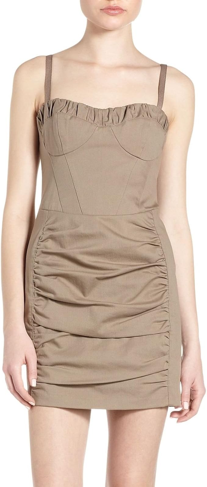 khaki strapless dress