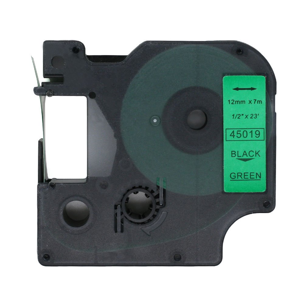 BROVACS 1 Pack Black on Green Label Tape Compatible for DYMO D1 45019 12mm 1/2" OPA2219